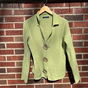 Borden Dusty Green Chunky Knit Coconut Button Collared Sweater Cardigan